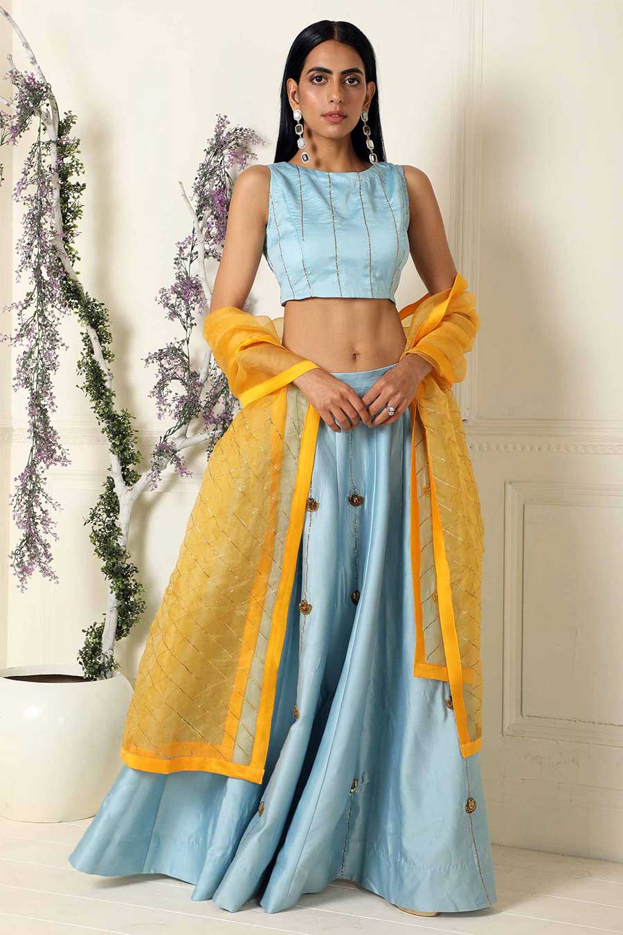 Blue Hand Embroidered Lehenga Set