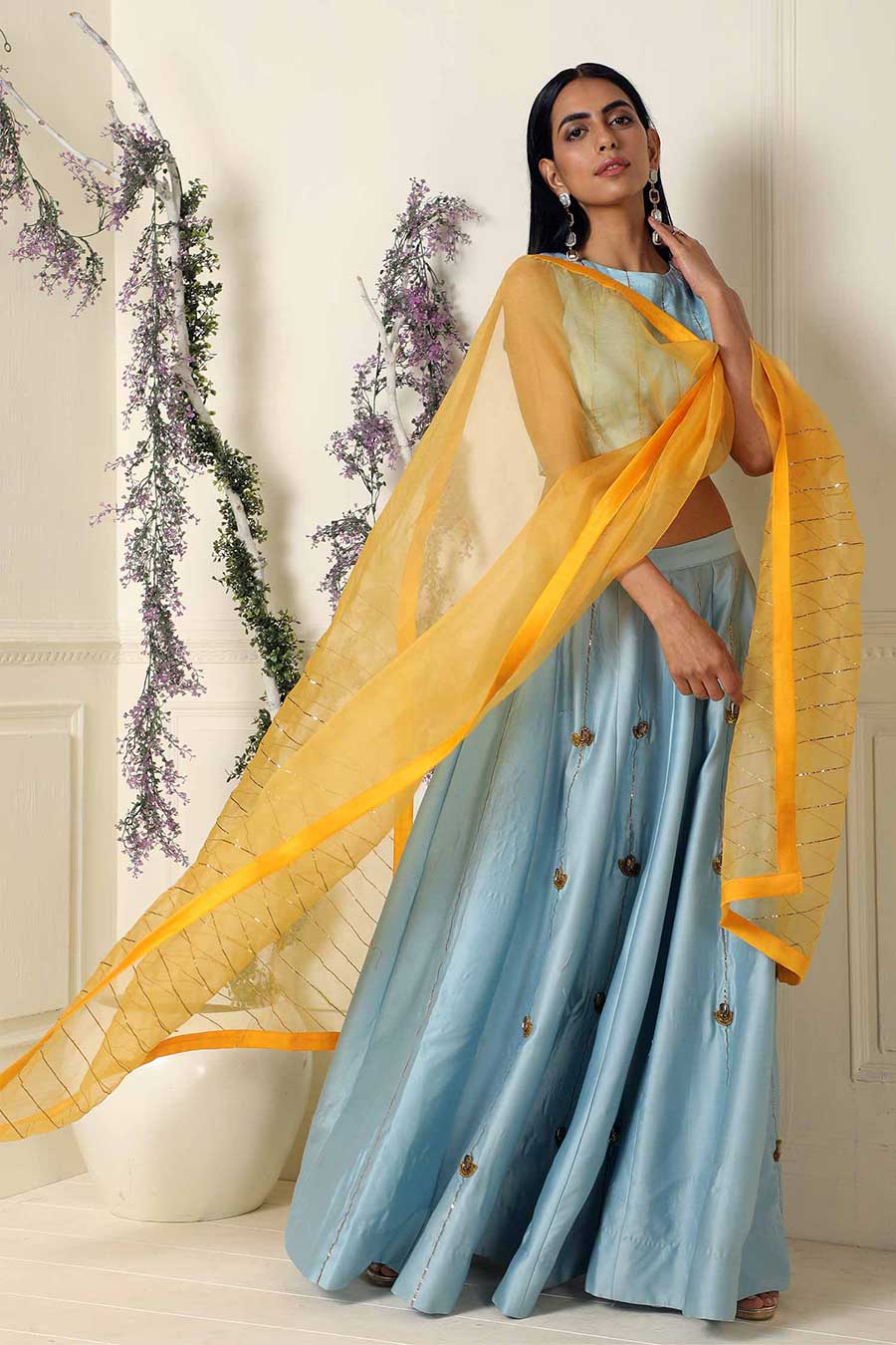 Blue Hand Embroidered Lehenga Set