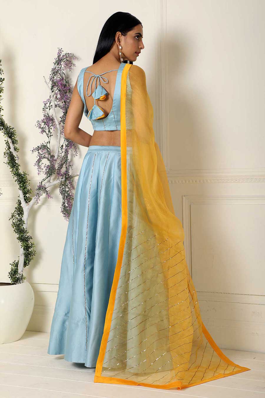 Blue Hand Embroidered Lehenga Set