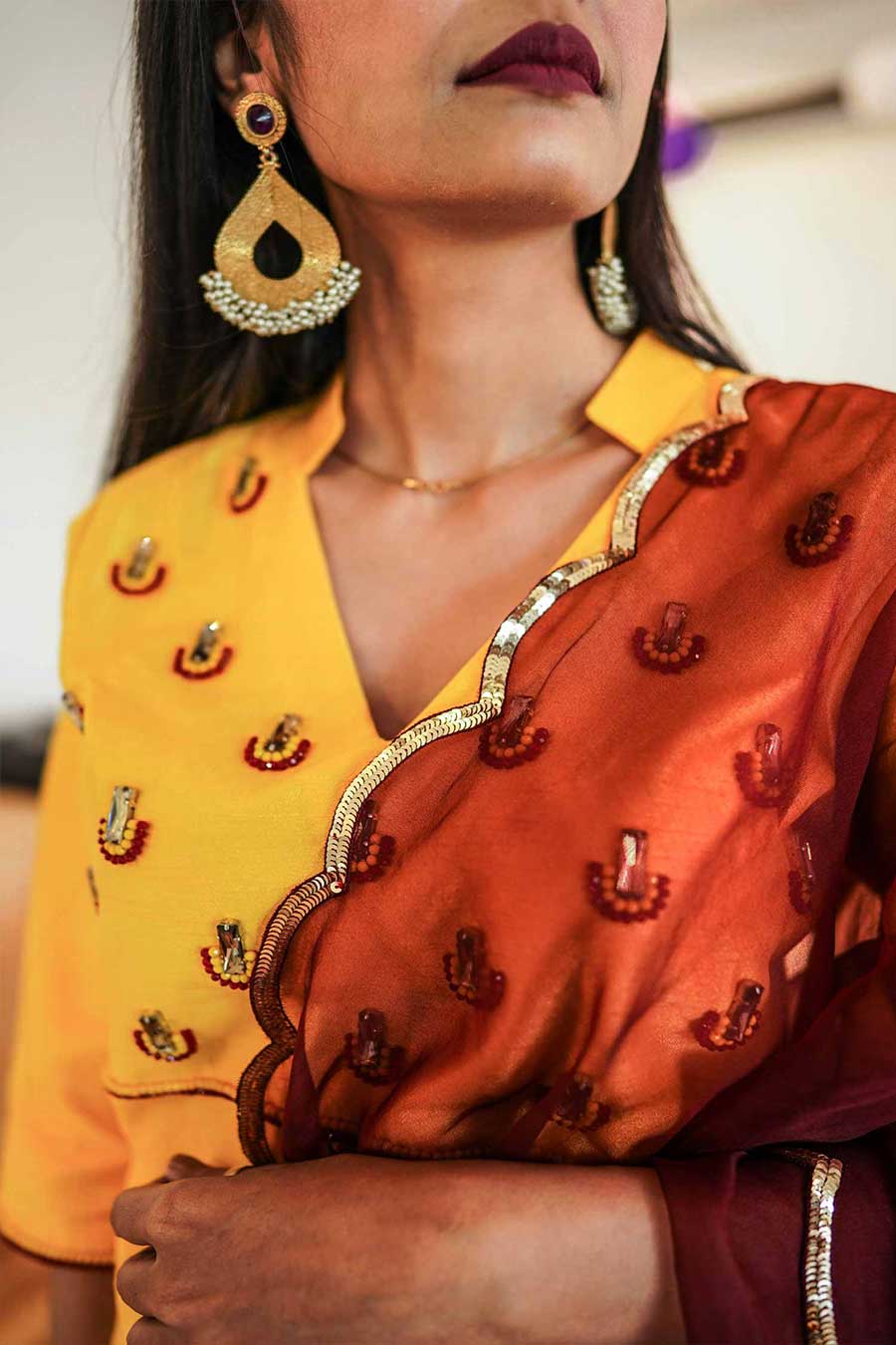 Yellow Silk Kurta and Drape Pant Set