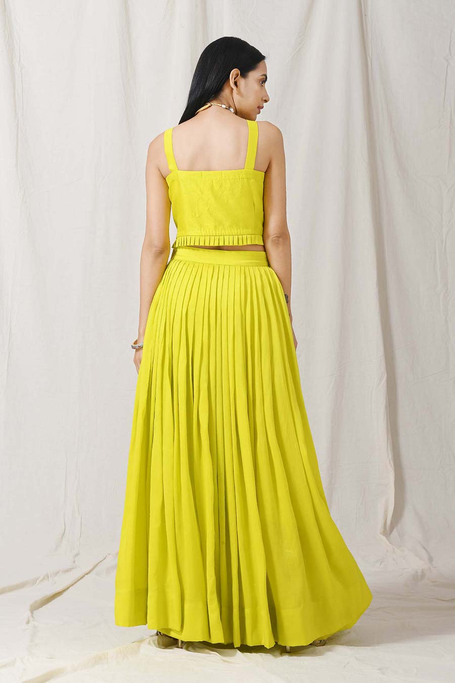 Lime Skirt & Top Set With Overlay