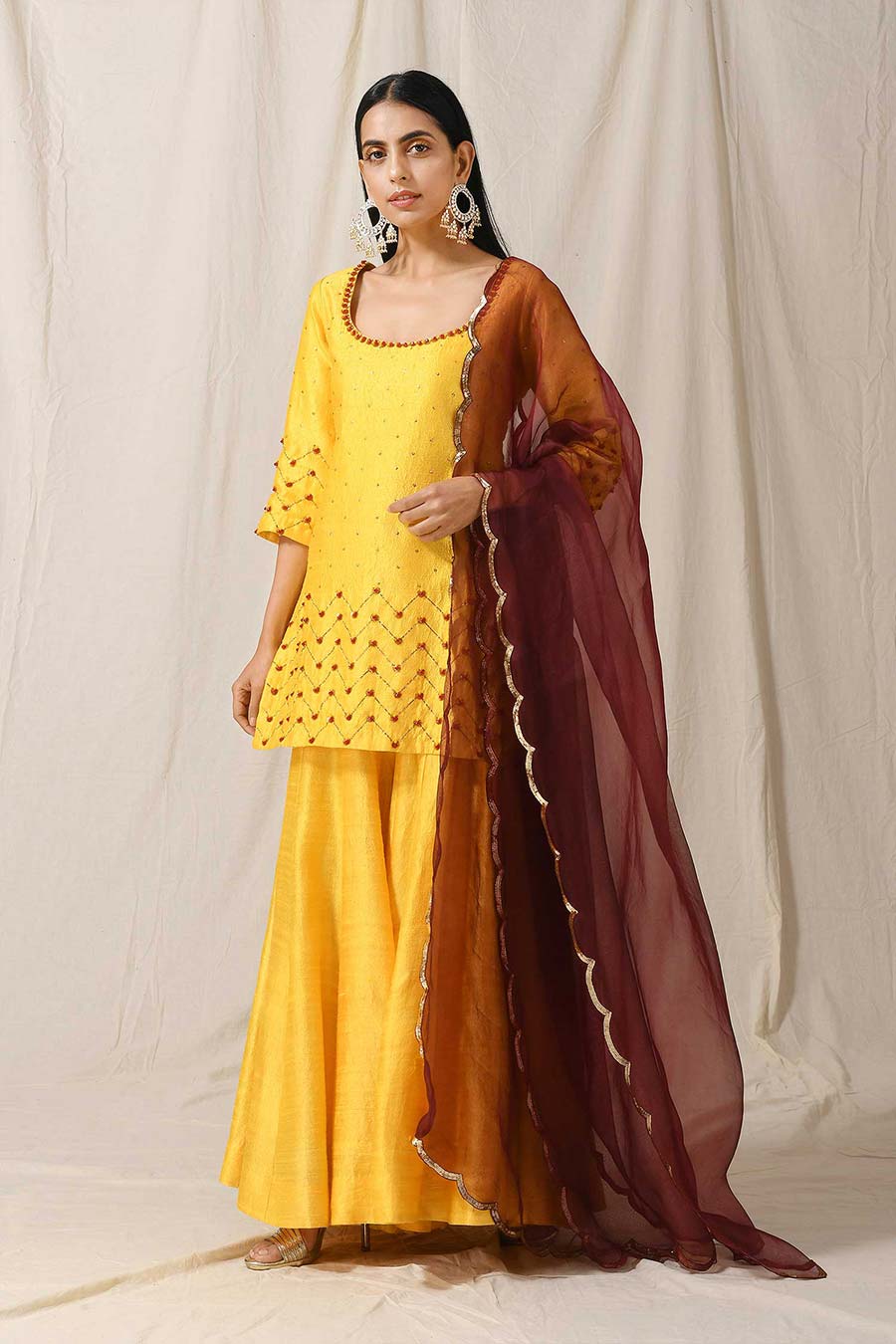 Sunshine Yellow Silk Sharara Set