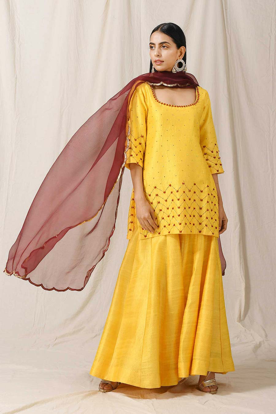 Sunshine Yellow Silk Sharara Set