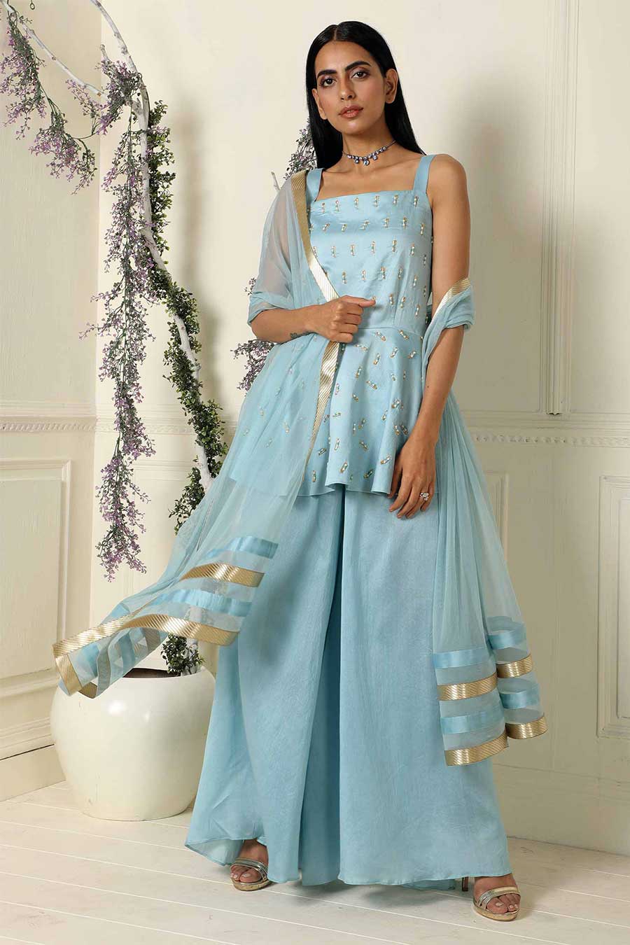 Blue Tunic Palazzo Set with Dupatta