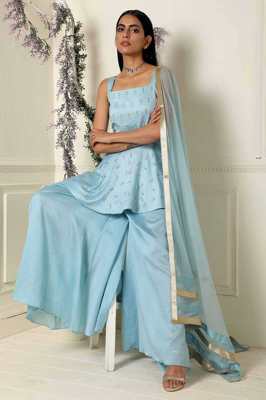 Blue Tunic Palazzo Set with Dupatta
