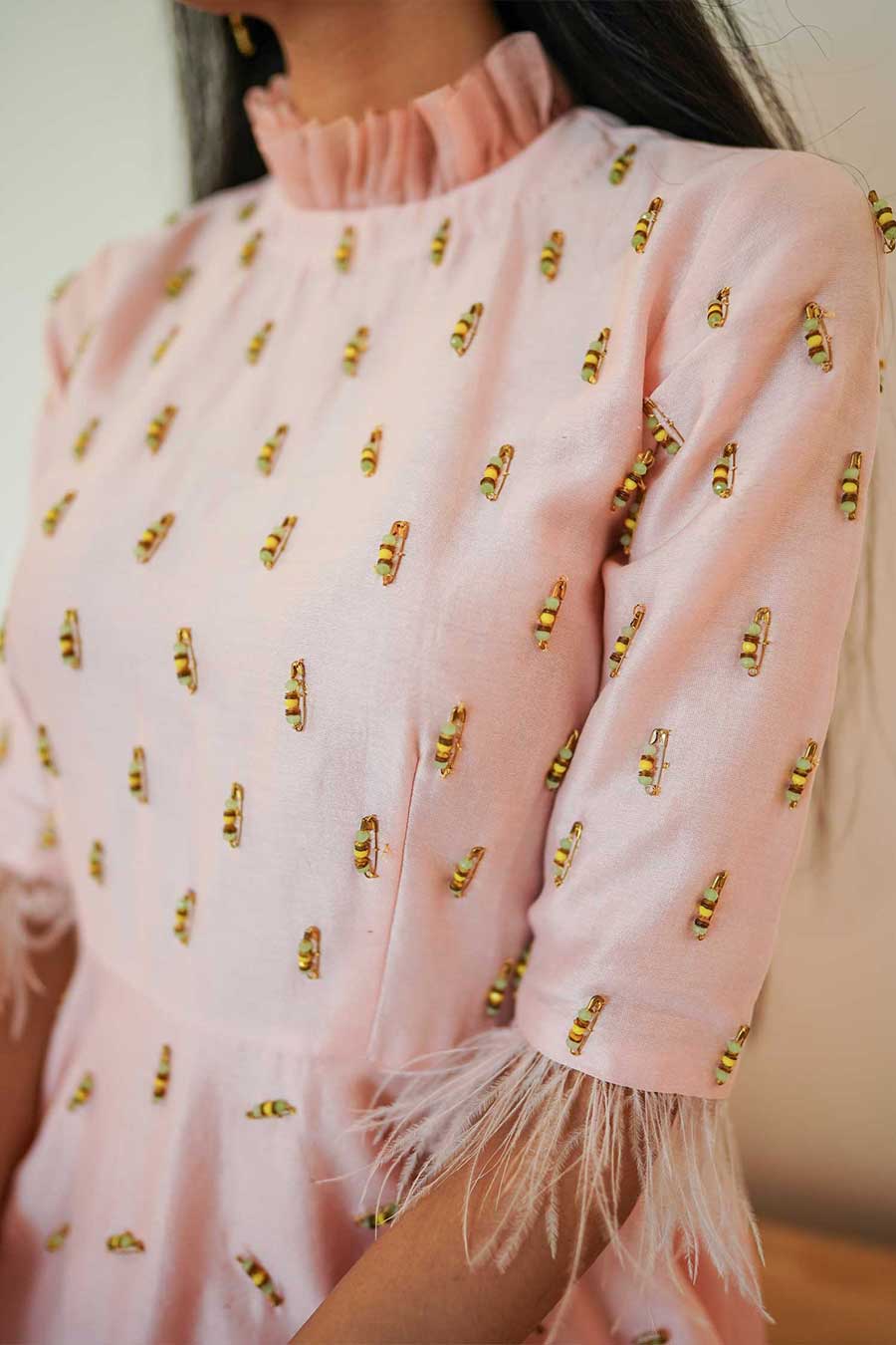 Pink Chanderi Peplum Tunic Palazzo Set