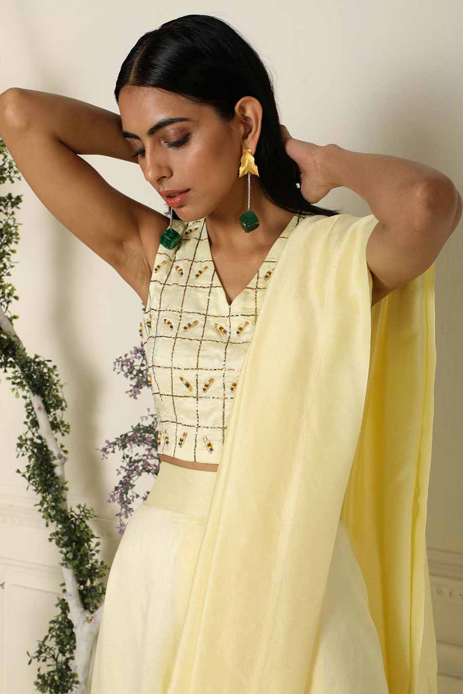 Yellow Pre-Draped Saree with Blouse