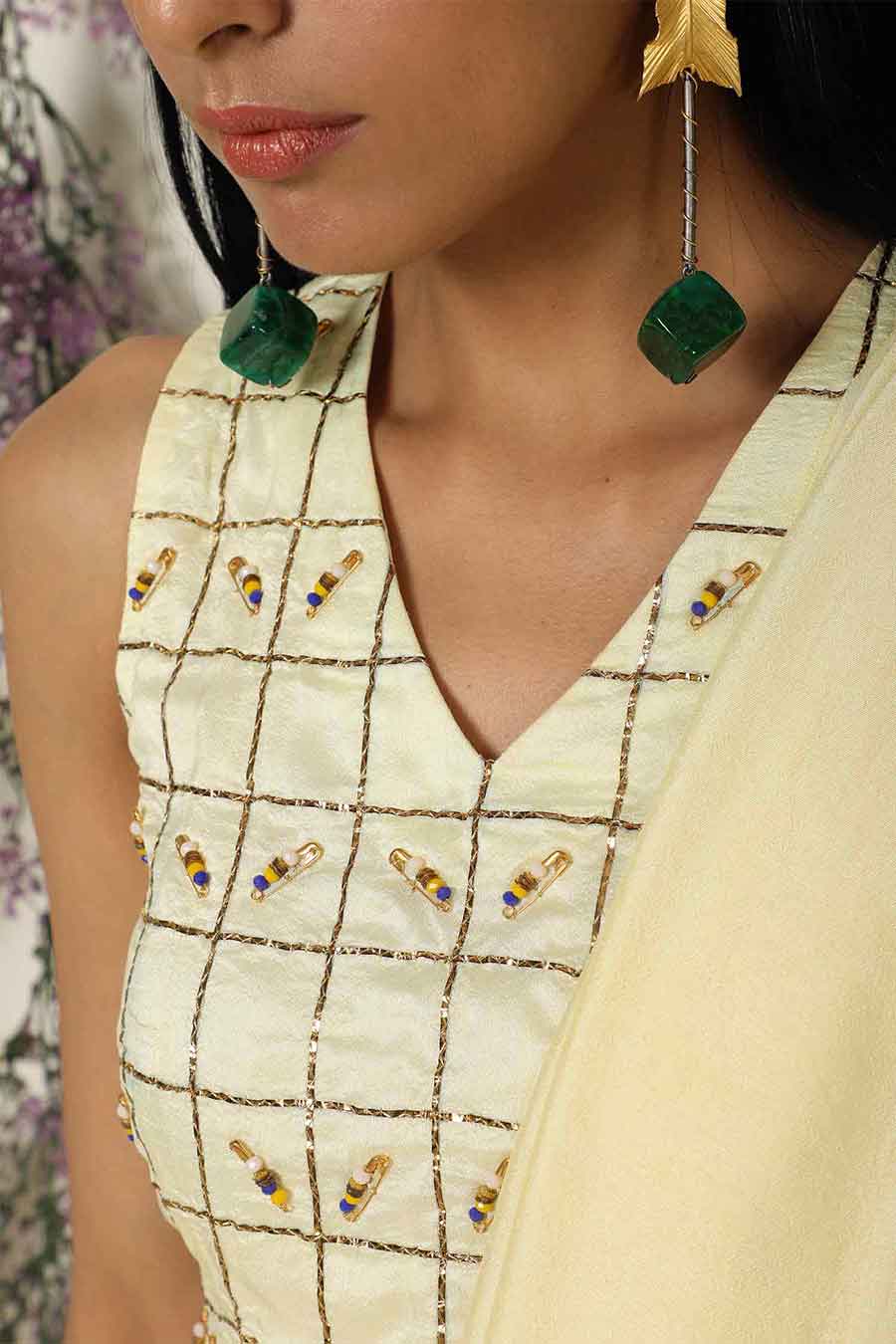 Yellow Pre-Draped Saree with Blouse