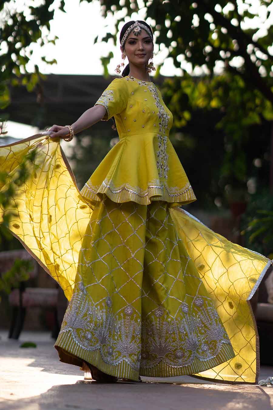 Yellow Chanderi Embroidered Kurta Set