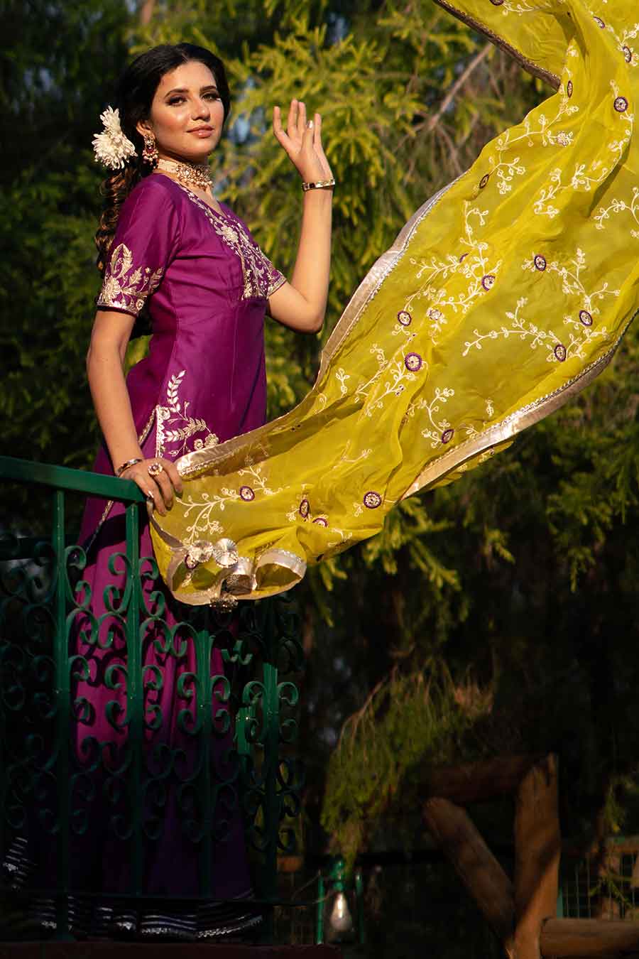 Purple Chanderi Embroidered Kurta Set