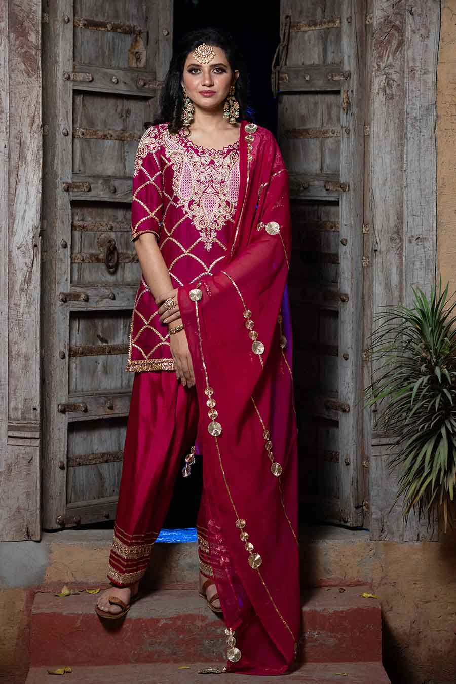 Maroon Embroidered Dhoti Kurta Set