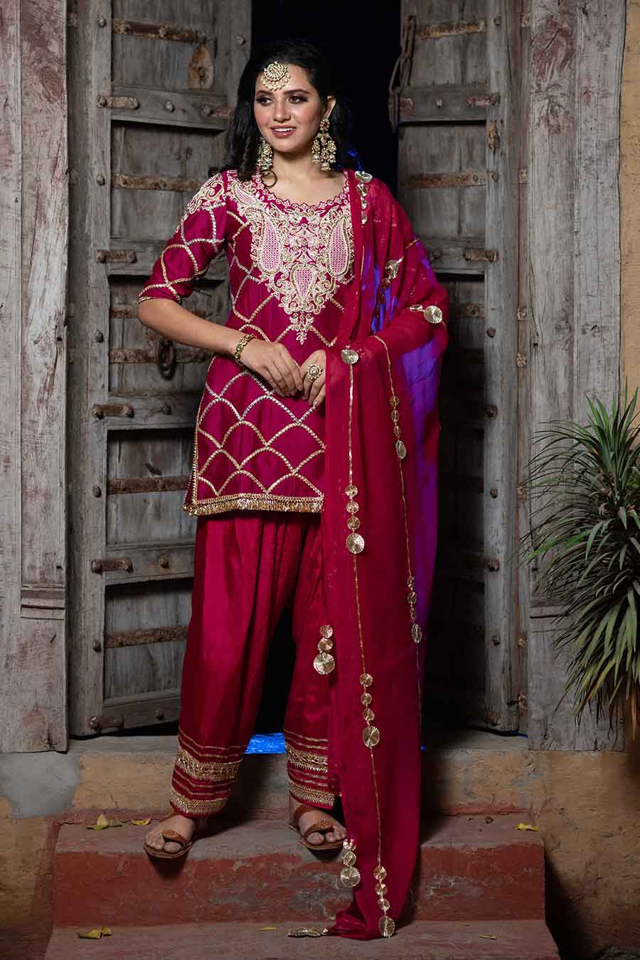 Maroon Embroidered Dhoti Kurta Set