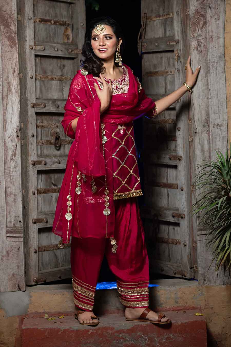 Maroon Embroidered Dhoti Kurta Set