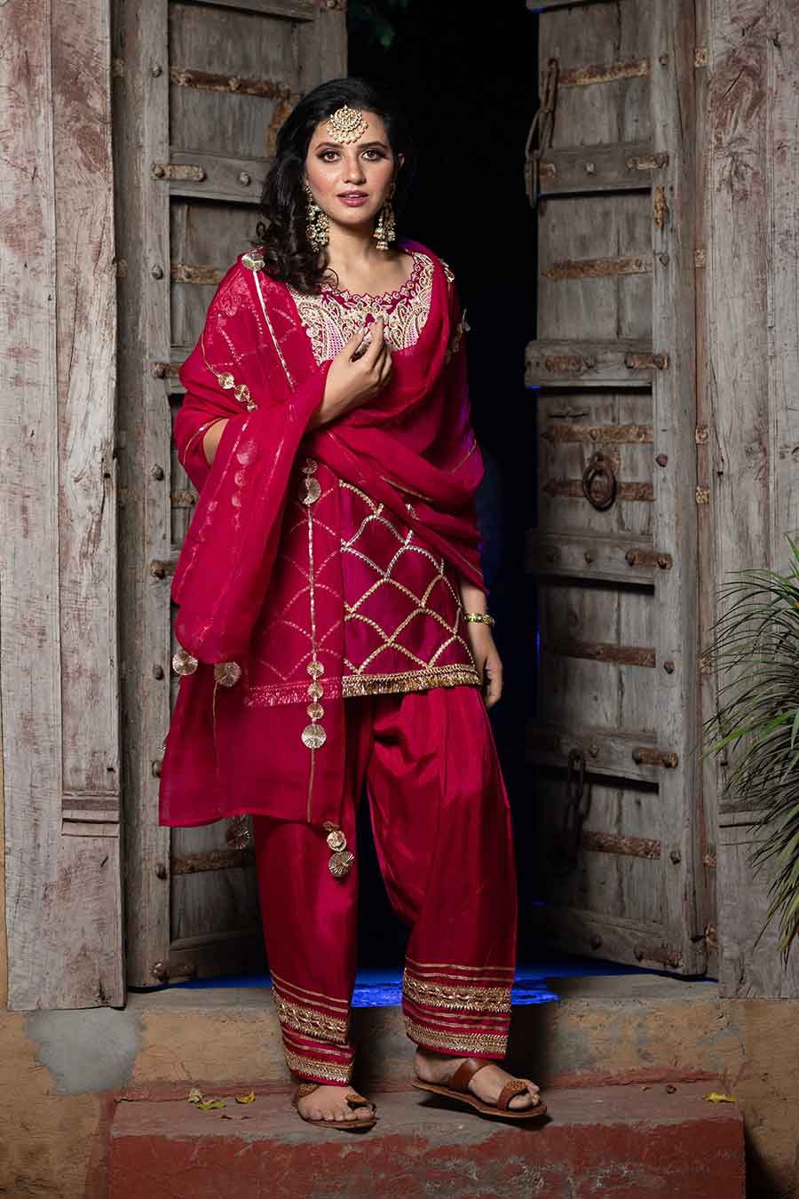 Maroon Embroidered Dhoti Kurta Set