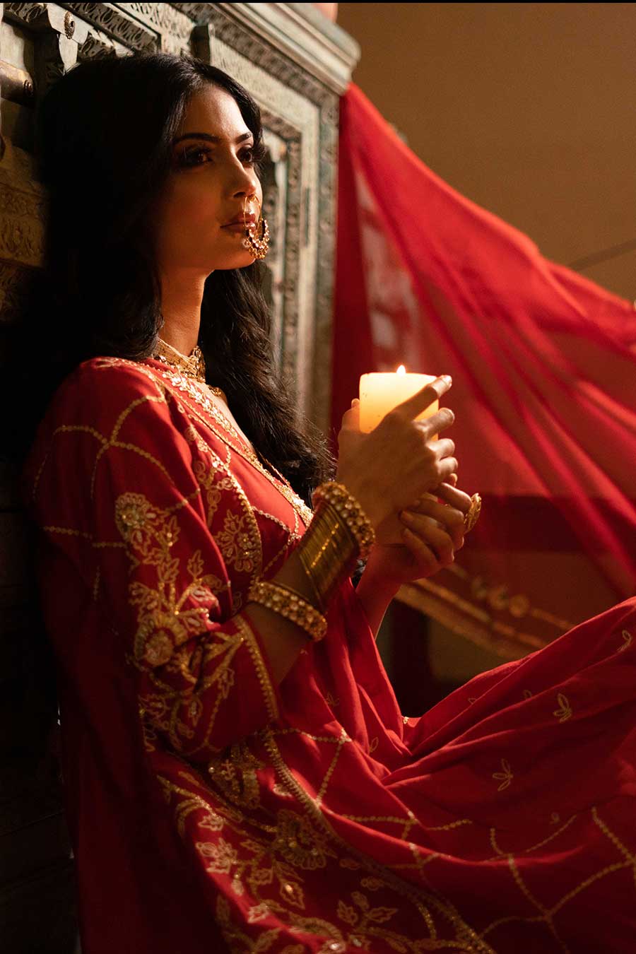 Red Chanderi Embroidered Kurta Set