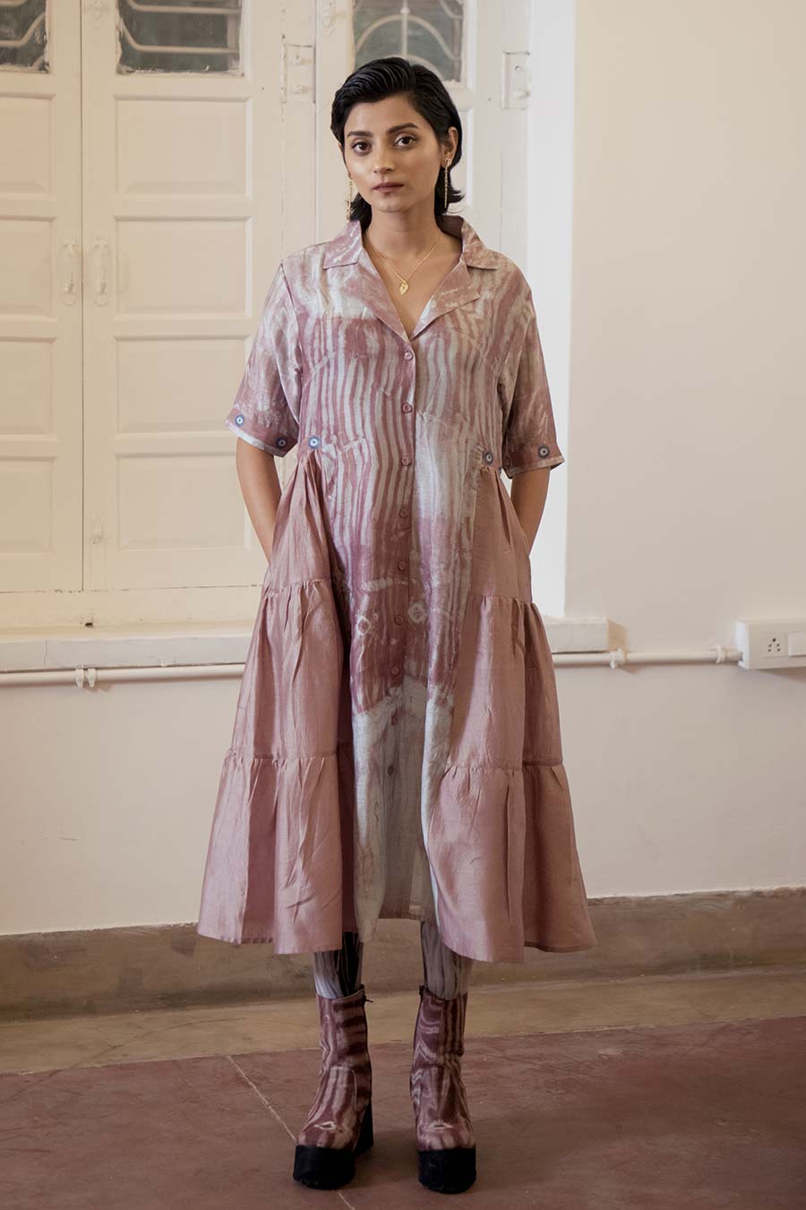 Persian Rust Chanderi Silk Midi Dress