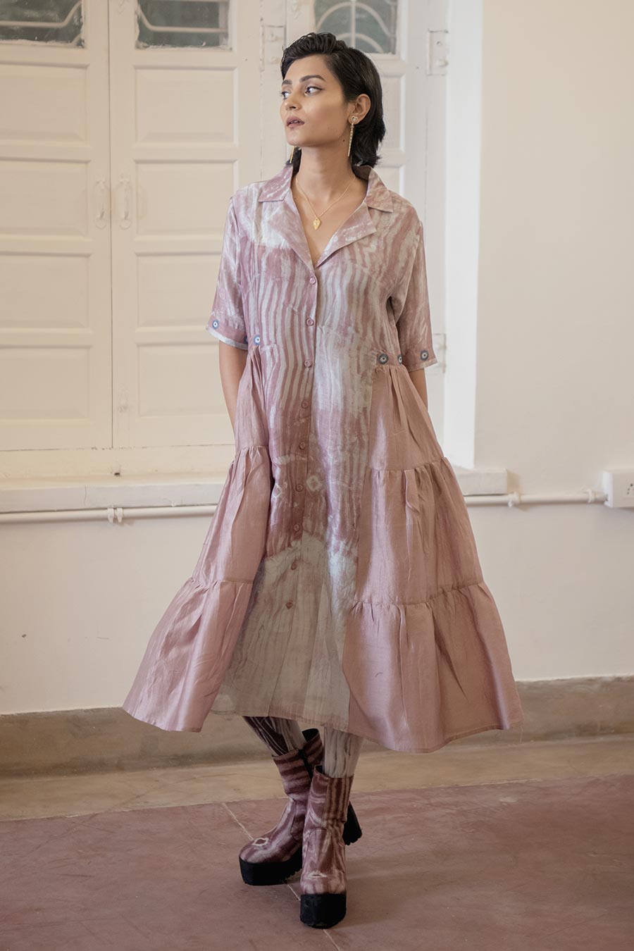 Persian Rust Chanderi Silk Midi Dress