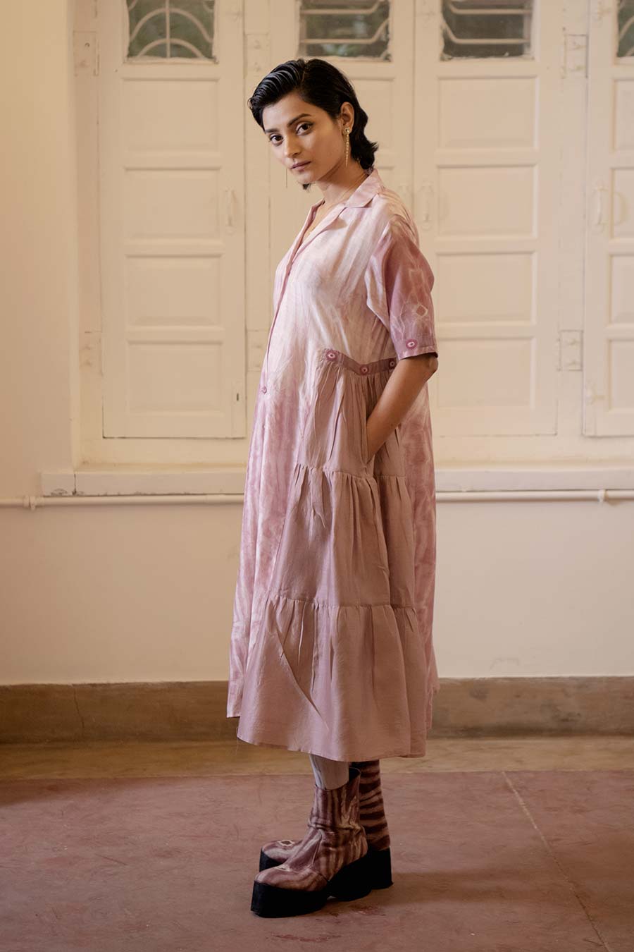 Coral Rust Chanderi Silk Midi Dress