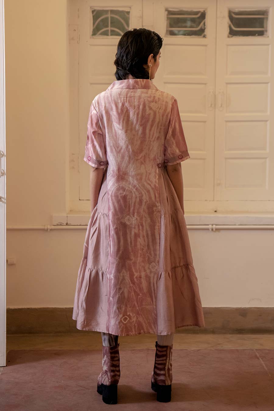 Coral Rust Chanderi Silk Midi Dress