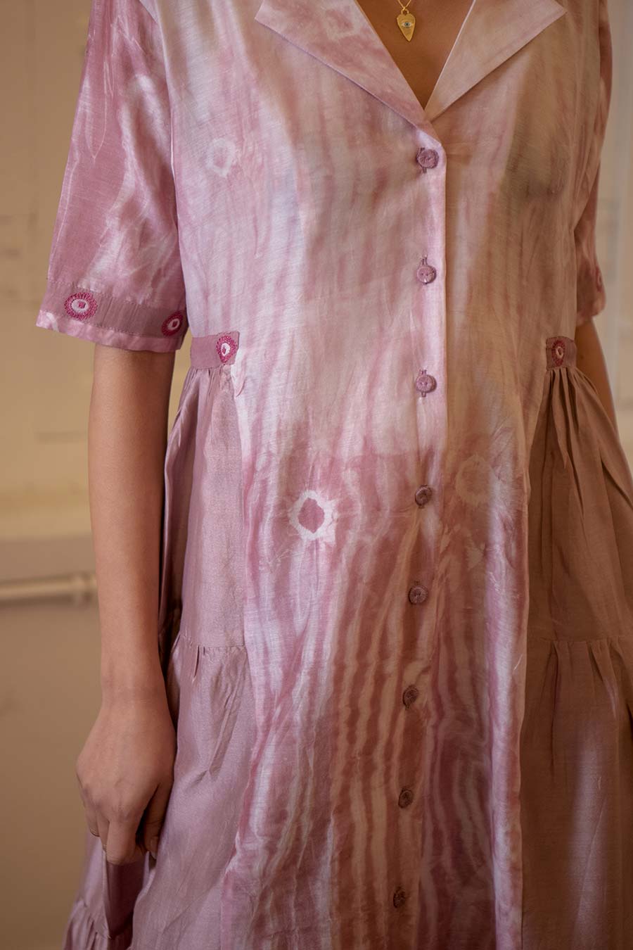 Coral Rust Chanderi Silk Midi Dress