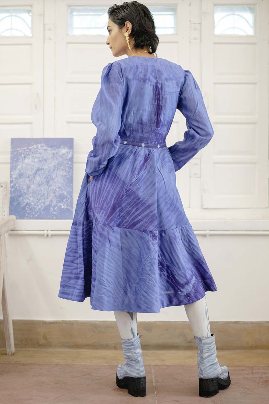 Berry Blue Chanderi Silk Midi Dress