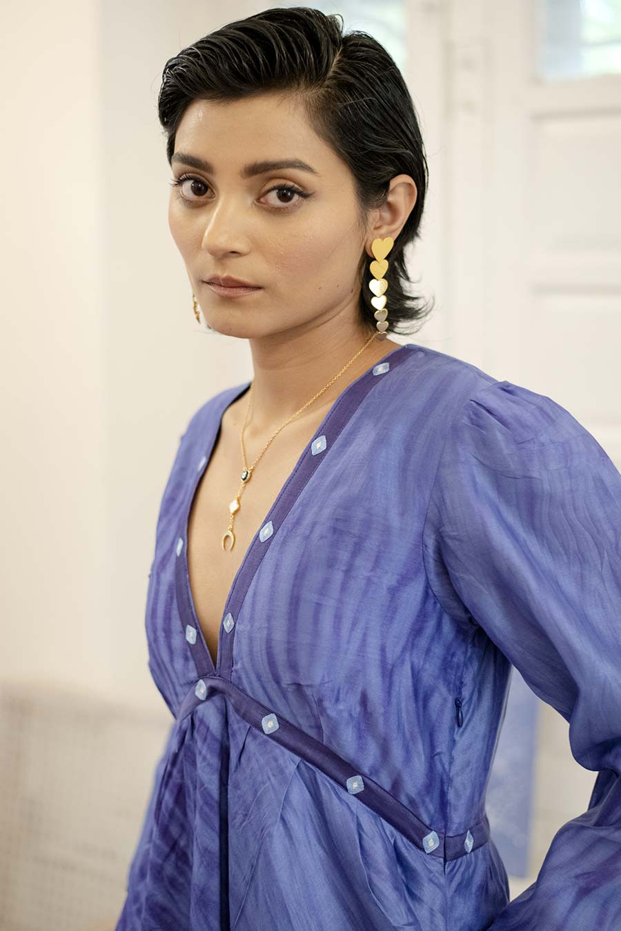 Berry Blue Chanderi Silk Midi Dress