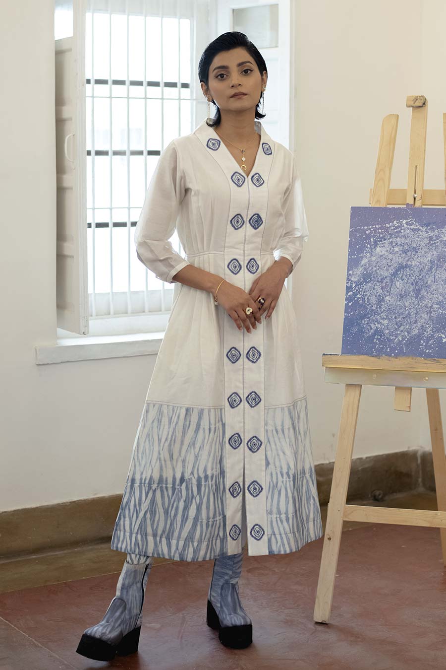 Cloudy Day Embroidered Chanderi Silk Dress