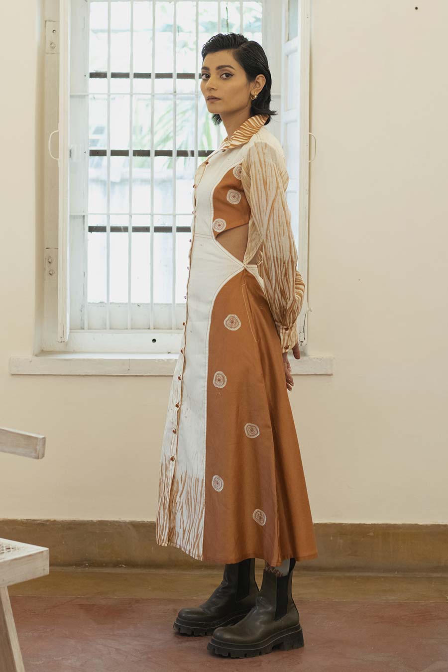 Sepia Paradise Chanderi Silk Shirt Dress