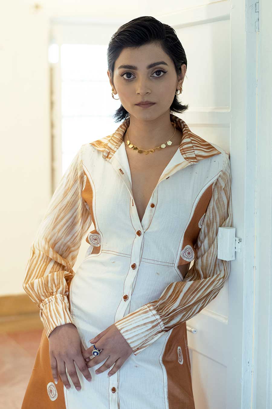 Sepia Paradise Chanderi Silk Shirt Dress