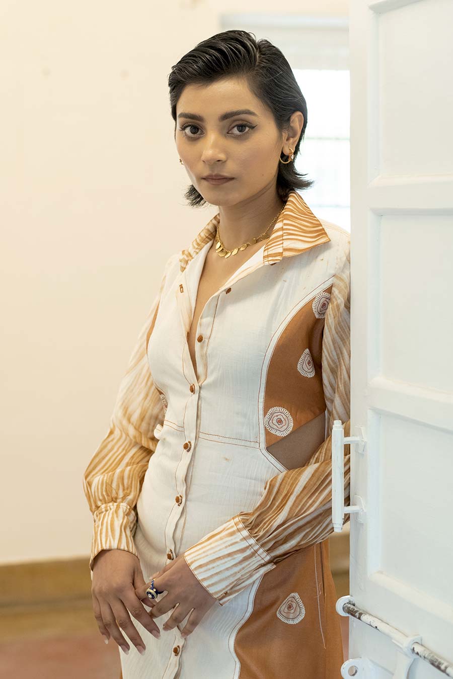 Sepia Paradise Chanderi Silk Shirt Dress