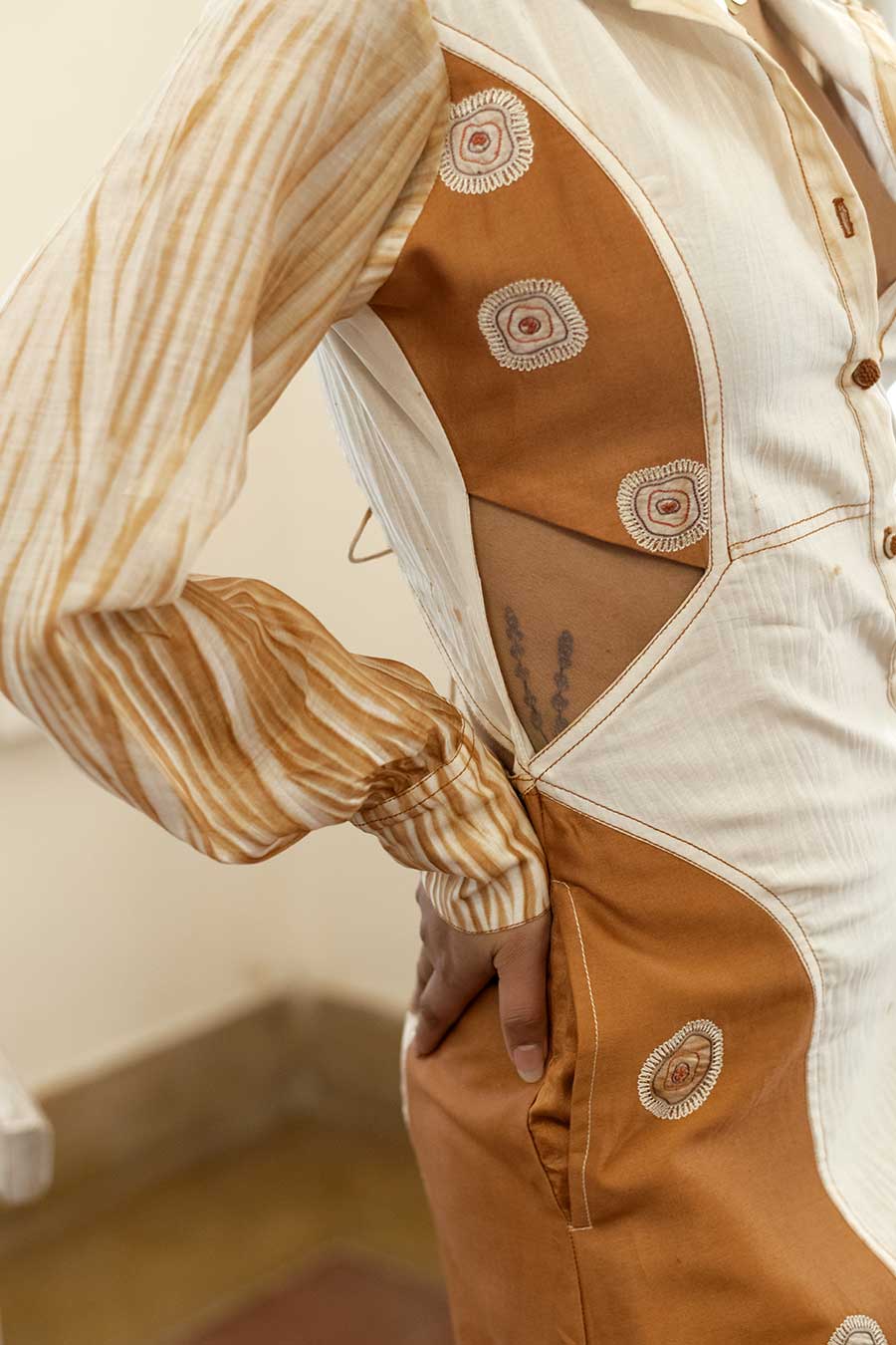 Sepia Paradise Chanderi Silk Shirt Dress