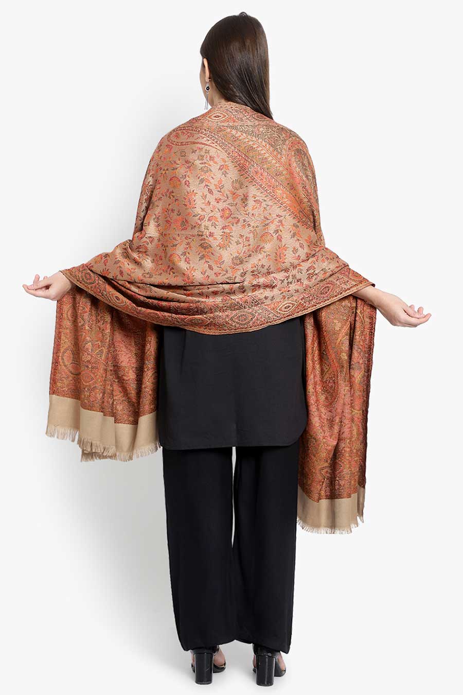 Beige Paisley Fine Wool Kashmiri Shawl
