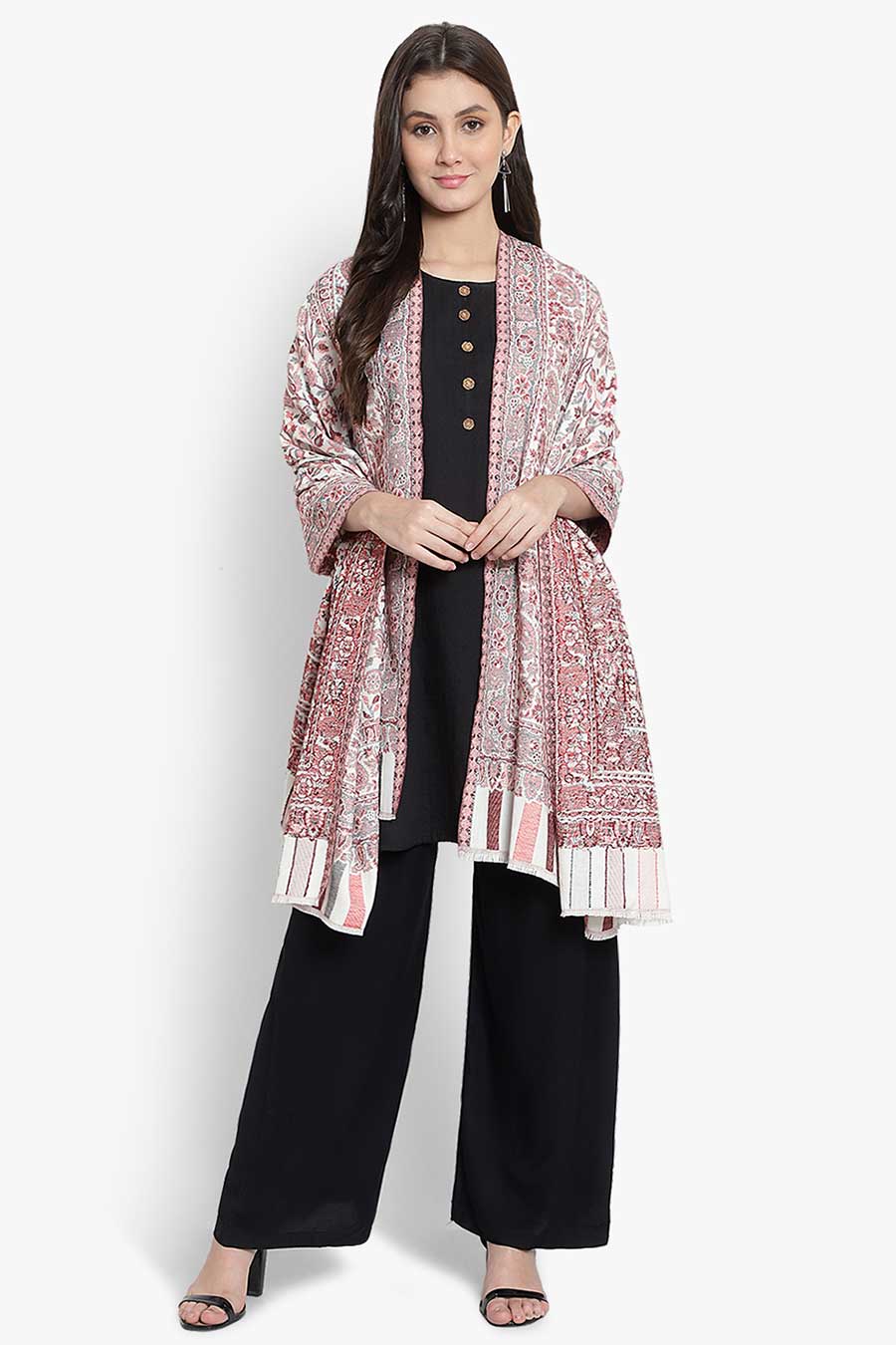 Cream Paisley Fine Wool Kashmiri Shawl