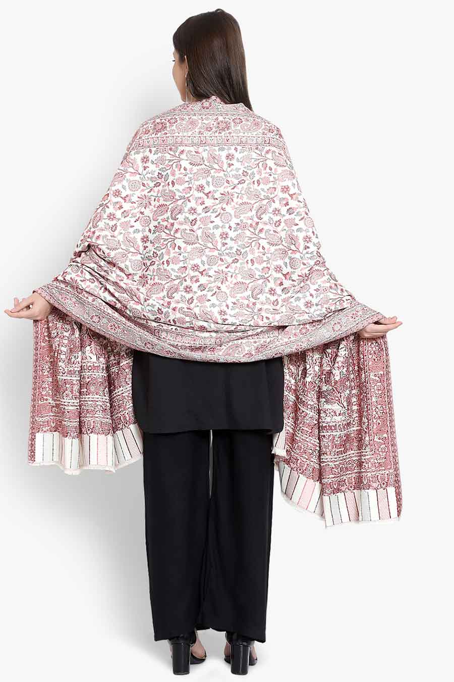 Cream Paisley Fine Wool Kashmiri Shawl