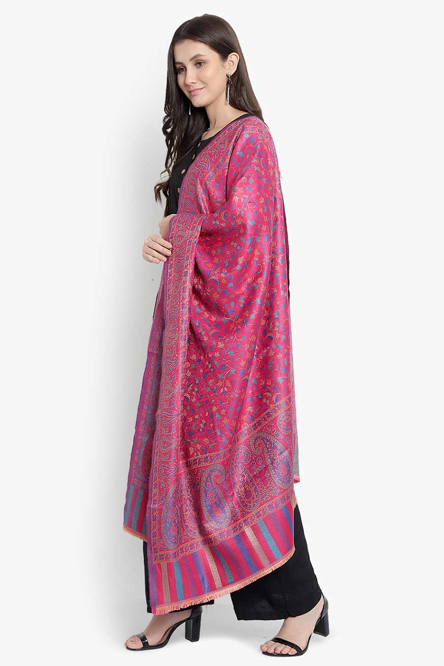 Pink Paisley Fine Wool Kashmiri Shawl