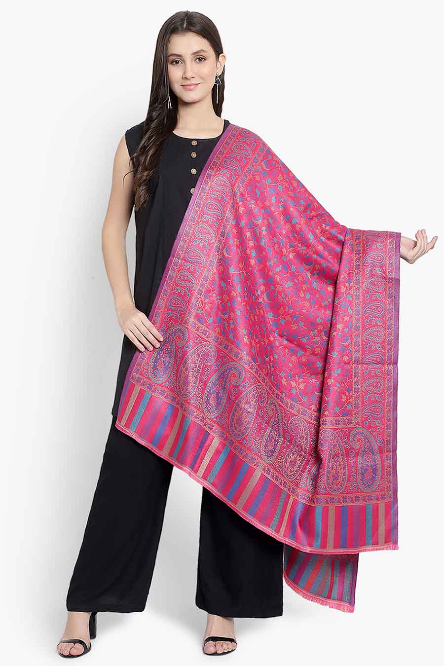 Pink Paisley Fine Wool Kashmiri Shawl
