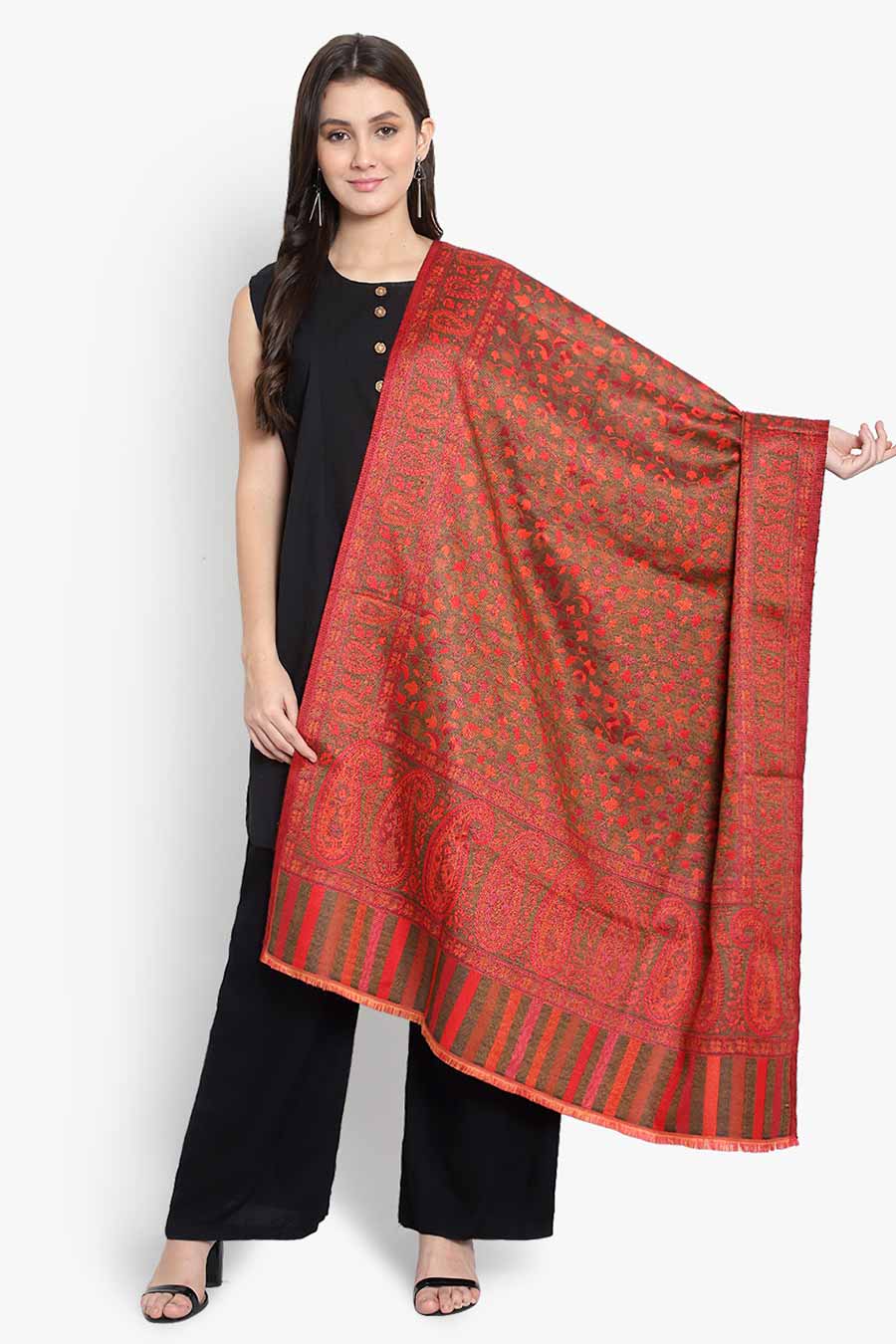 Red Paisley Fine Wool Kashmiri Shawl