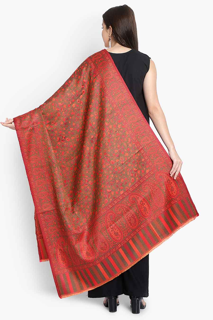 Red Paisley Fine Wool Kashmiri Shawl