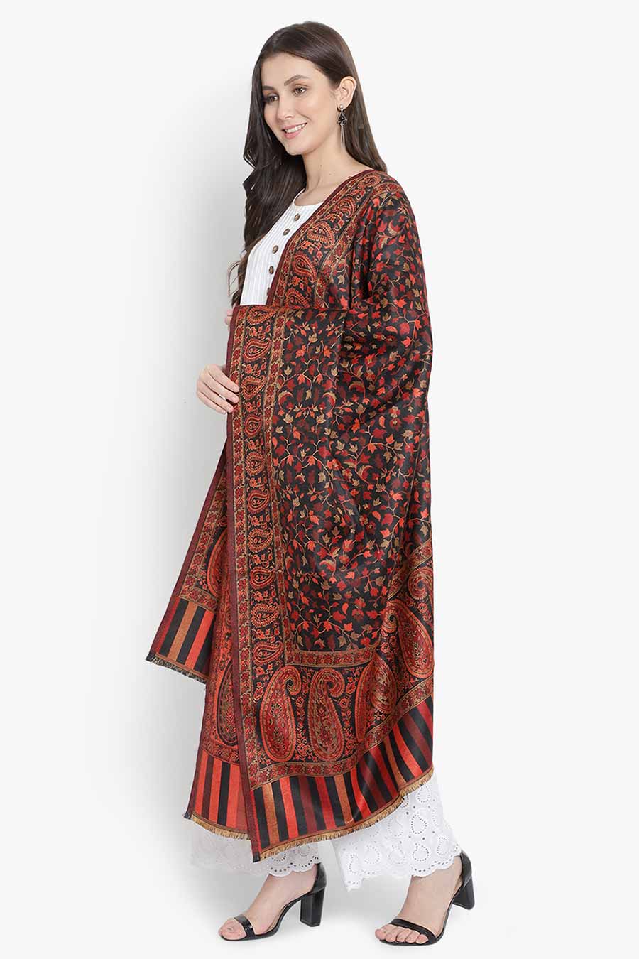 Black Paisley Fine Wool Kashmiri Shawl
