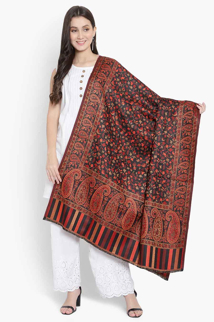 Black Paisley Fine Wool Kashmiri Shawl
