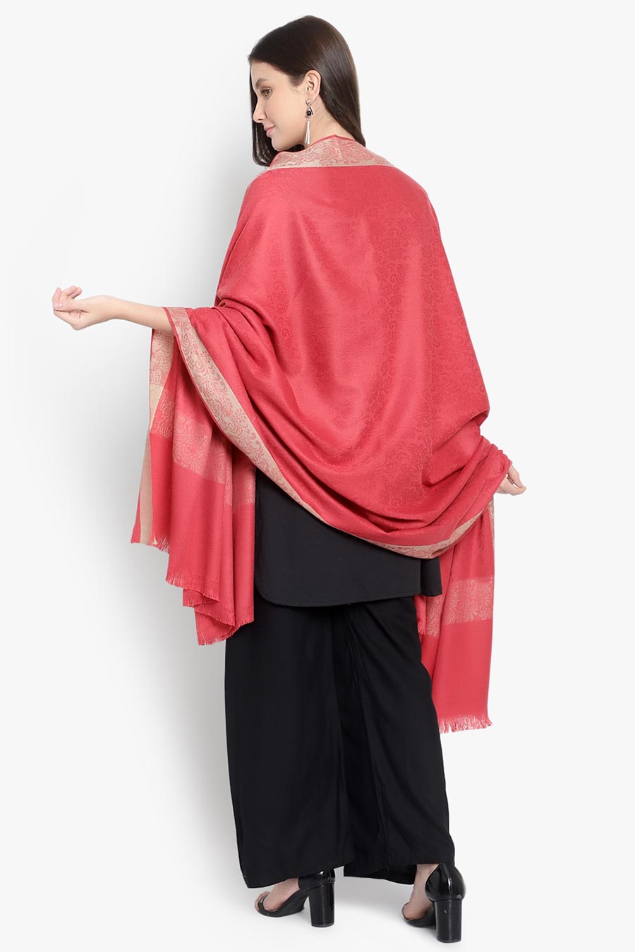 Pink Floral Texture Fine Wool Kashmiri Shawl