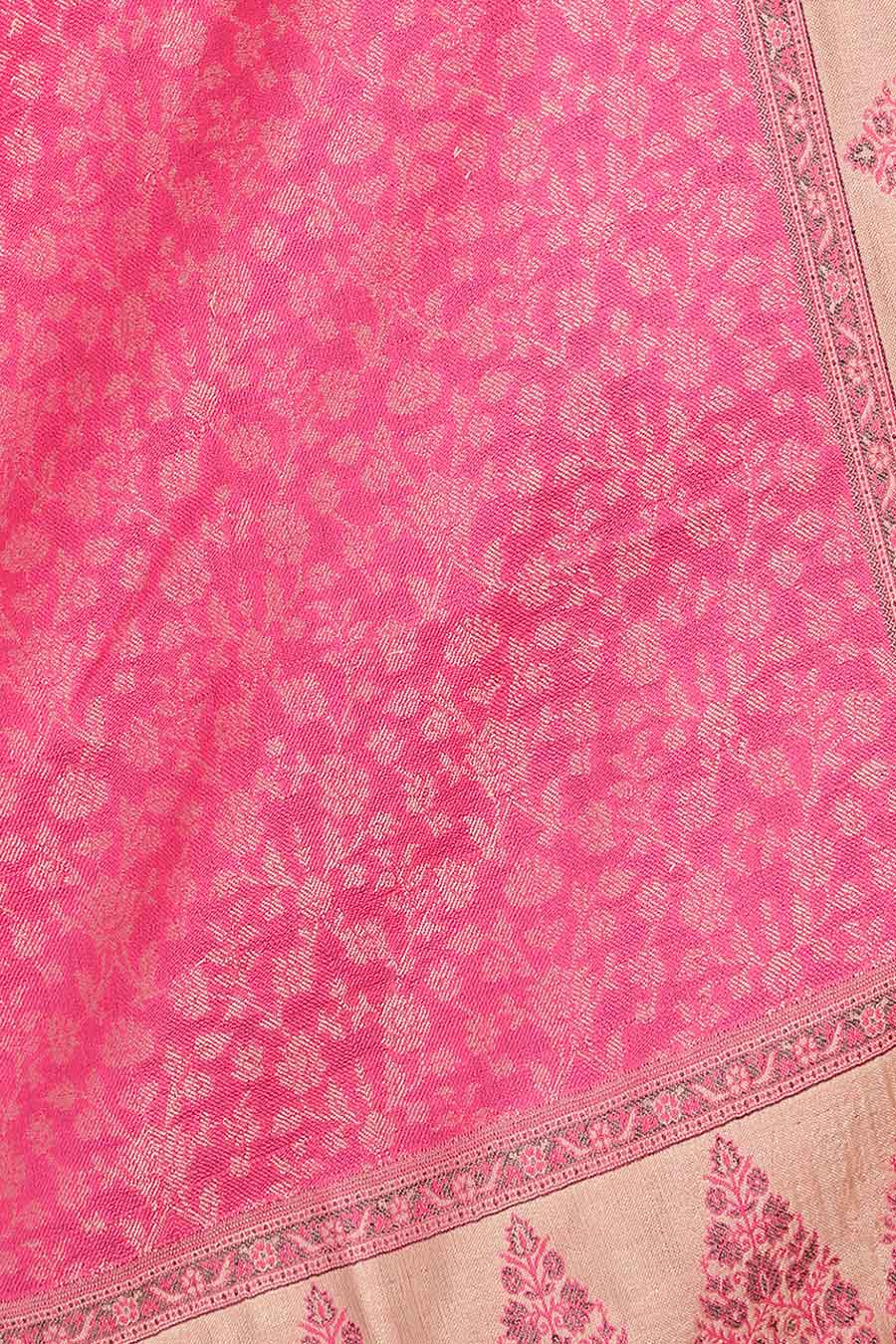 Pink Floral Fine Wool Kashmiri Shawl