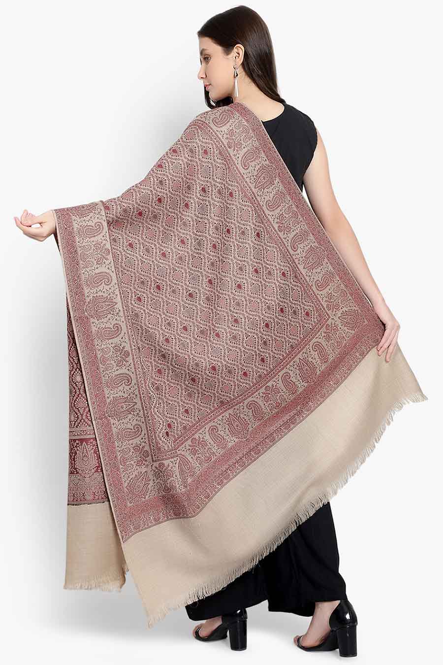 Beige Paisley Fine Wool Kashmiri Shawl