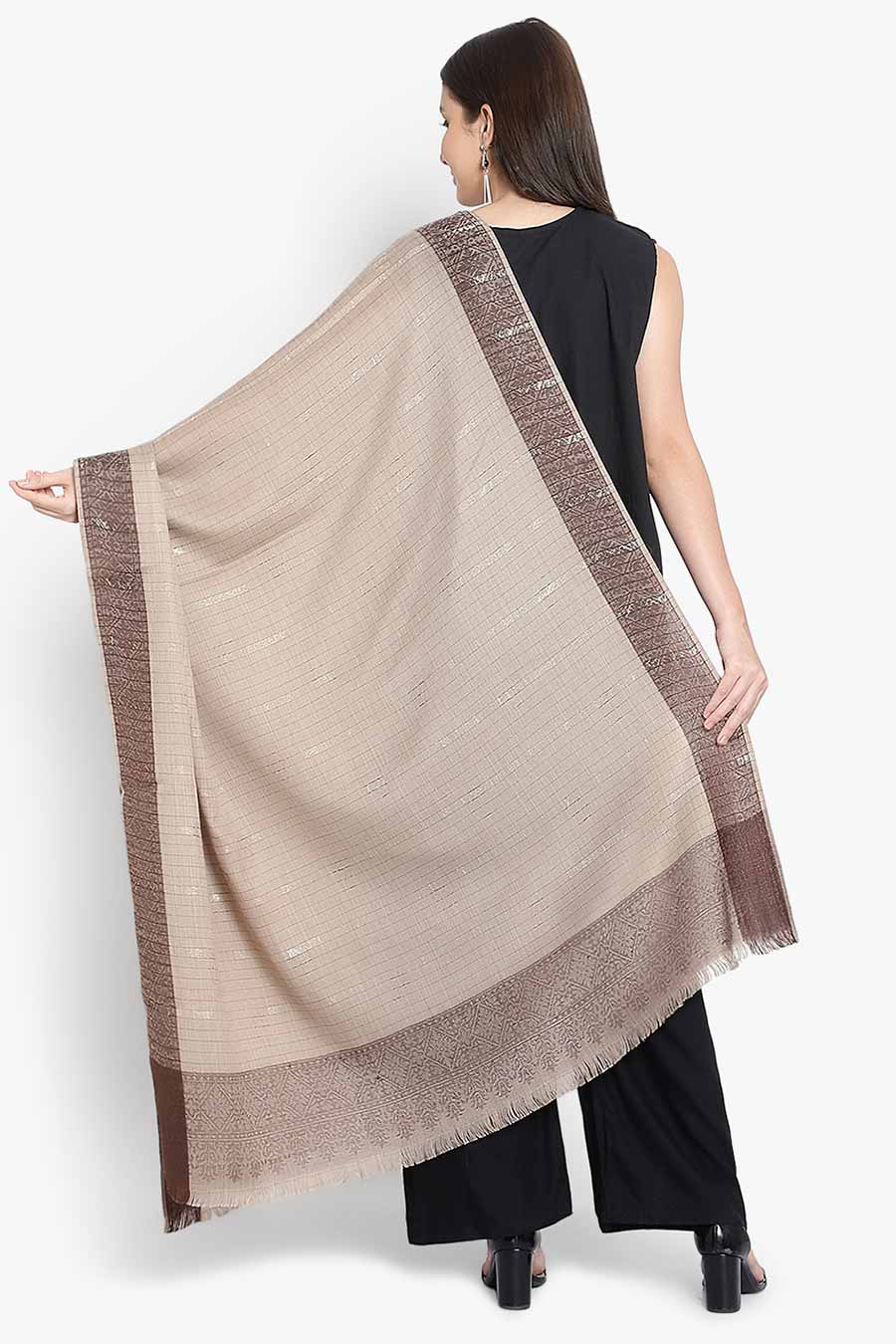 Beige Stripes Fine Wool Kashmiri Shawl