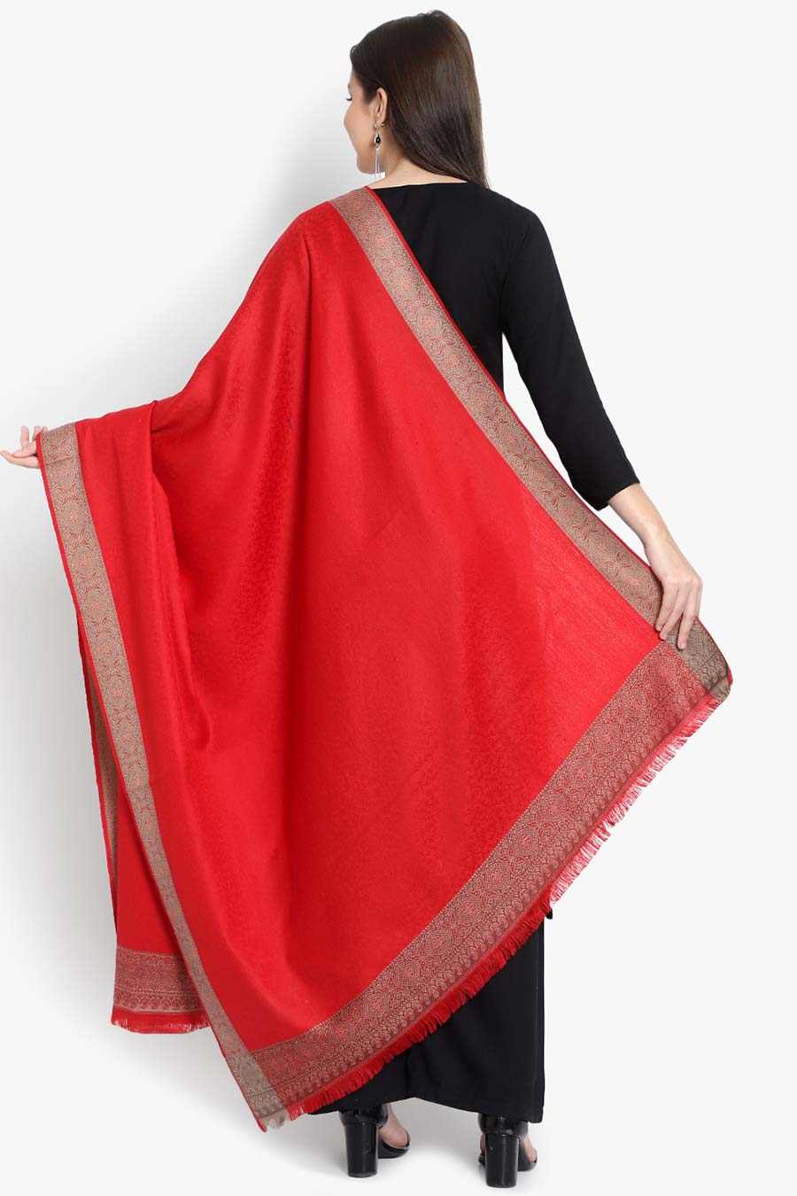Red Textured Fine Wool Kashmiri Shawl