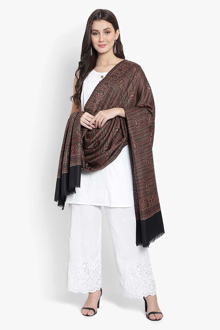Black Stripes Fine Wool Kashmiri Shawl