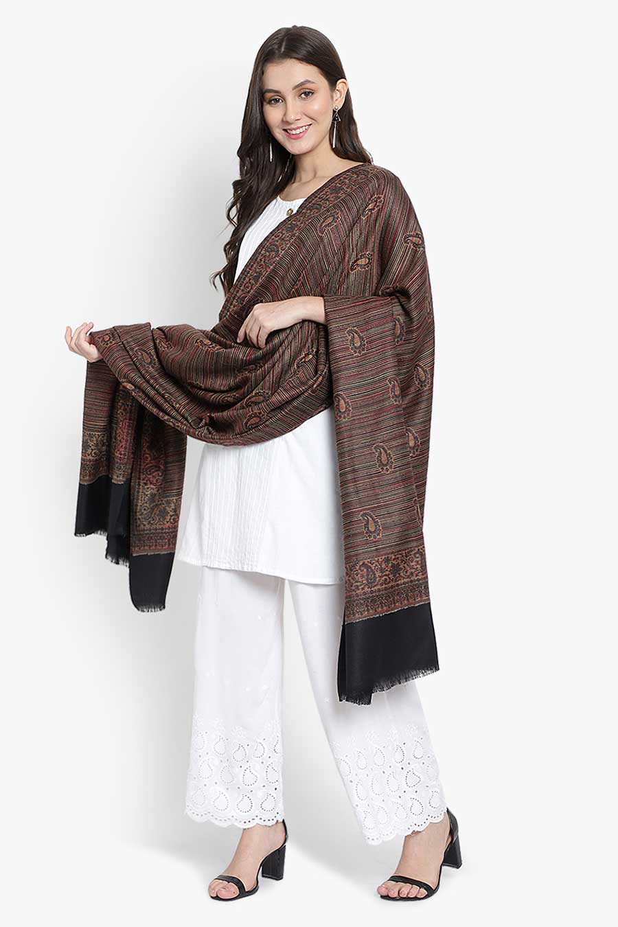 Black Stripes Fine Wool Kashmiri Shawl
