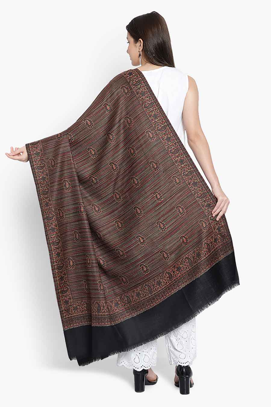 Black Stripes Fine Wool Kashmiri Shawl