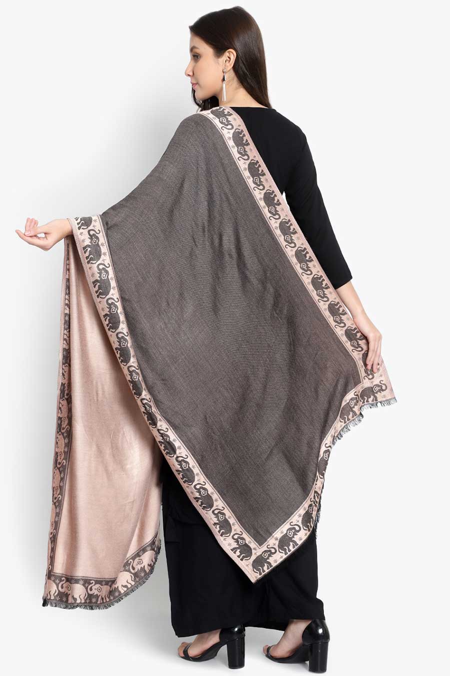 Black Elephant Motif Modal Silk Stole
