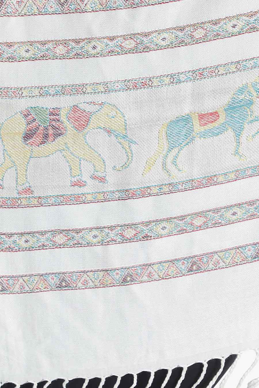 Cream Elephant Motif Viscose Silk Stole